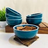 Retro Green Handcrafted Ceramic Dinner Set - 18 Pieces | 6 Dinner Plates + 6 Katori Bowls, 180ml Each+ 6 Quarter Plates Dinnerware Set | Serving For 6, Microwave Safe & Dishwasher Safe